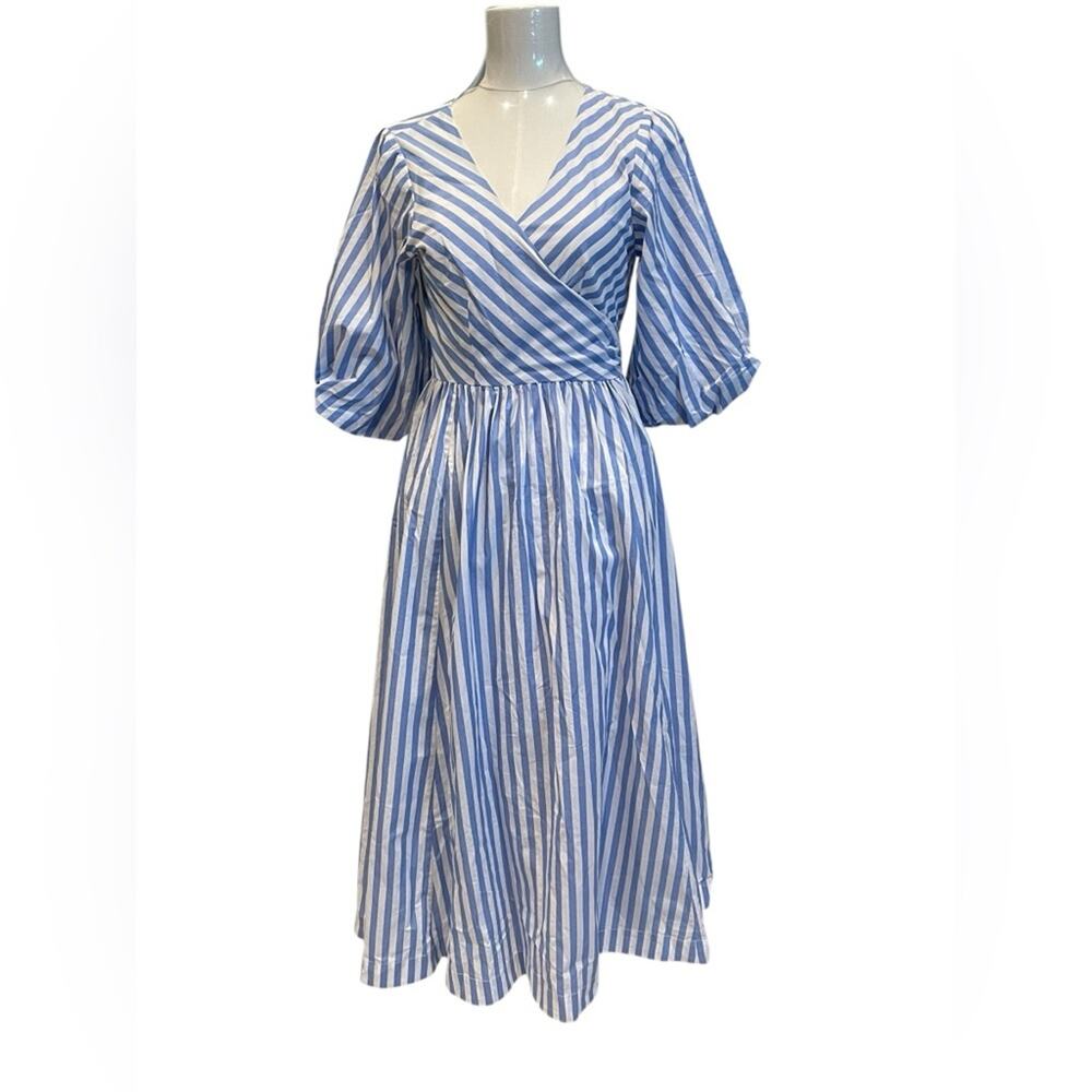 Staud Jodie Stripe Wrap Midi Dress Size:M - Picture 5 of 12